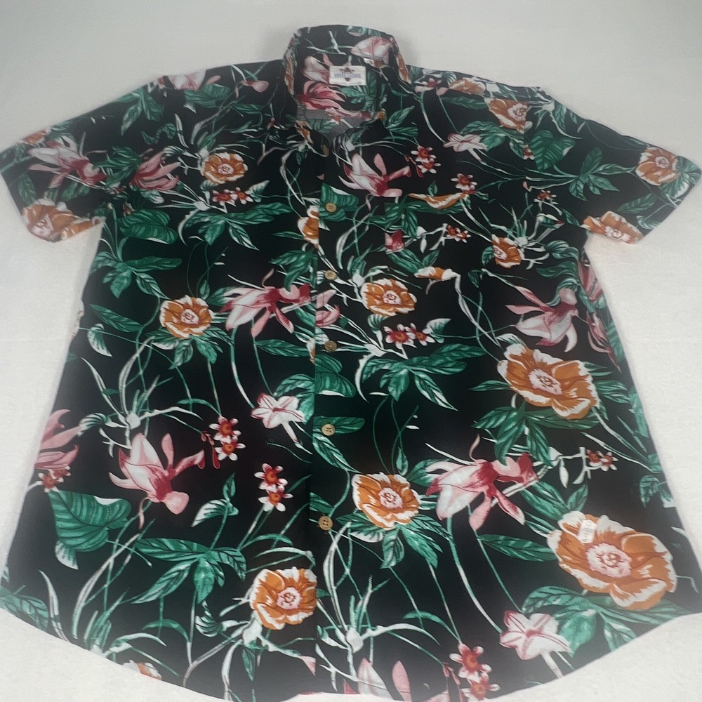Urban Shores Hawaiian Shirt Men's XL Black Tropical Floral Aloha Button Up SS